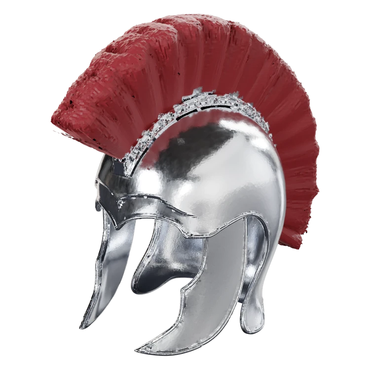 Titan Property Management's spartan helmet mark, in polished chrome with a red crest.